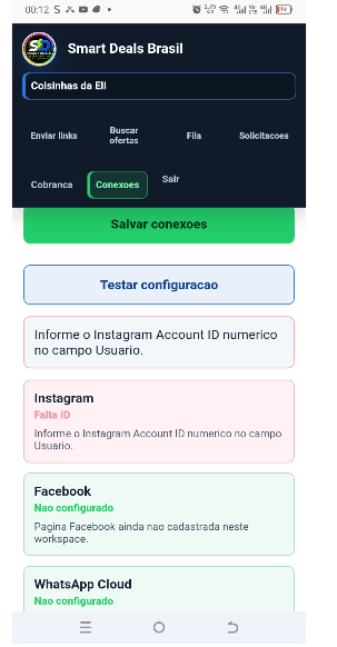 Tela móvel de conexões do Smart Deals Brasil